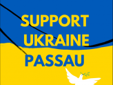 Logo Support Ukraine Passau: Ukrainische Flagge und Friedenstaube